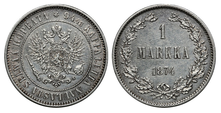 Великое княжество Финляндское, 1 марка 1874 г. S. (архив)