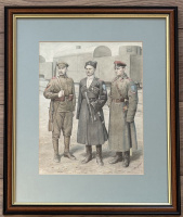 Корниловский ударный полк. Корниловцы. Белые. Гражданская война. «Офицеры и младший унтер-офицер Корниловского ударного полка». Рисунок художника Куликова В.Н. 1999 г., в раме под стеклом 