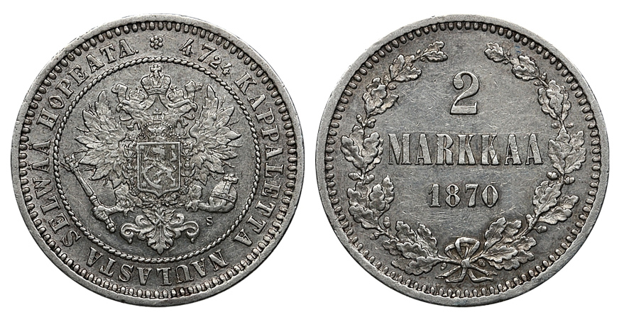 Великое княжество Финляндское, 2 марки 1870 г. S. (архив)