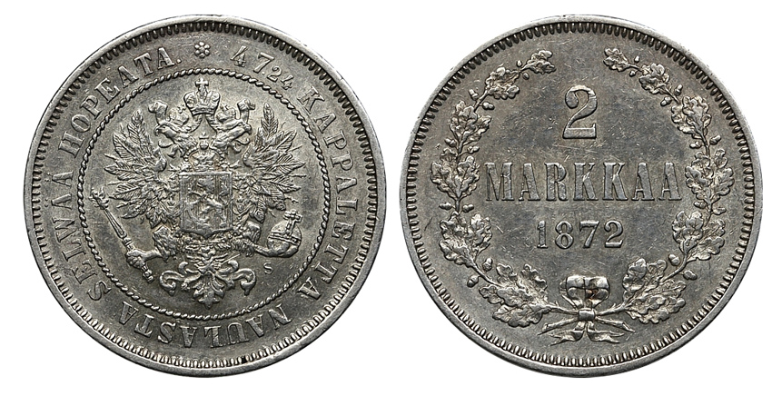 Великое княжество Финляндское, 2 марки 1872 г. S. (архив)
