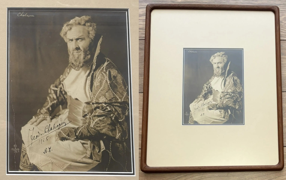 Фотография Ф.И. Шаляпина в роли царя Бориса Годунова (Опера М.П. Мусоргского «Борис Годунов»), с автографом, в раме со стеклом