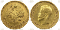 10 рублей 1904 г. (АР), портрет с малой головой, золото ("итальянец"), Федорин VI № 13, в слабе ННР MS 60.