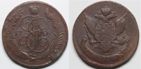 5 копеек 1788 г. ММ под орлом, буквы больше. Перечекан из "арматурного" 10 копеечника 1762 г. (архив)