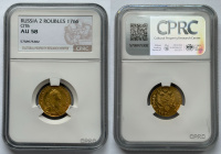 2 рубля 1766 г. СПБ для дворцового обихода, золото, в слабе CPRC AU 58