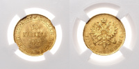 Великое княжество Финляндское, 10 марок 1913 г. S, золото, в слабе NGC MS 66