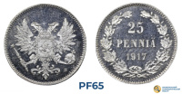 Финляндия, Временное правительство, 25 пенни 1917 г. S., орел без корон, в слабе ННР PROOF 65.