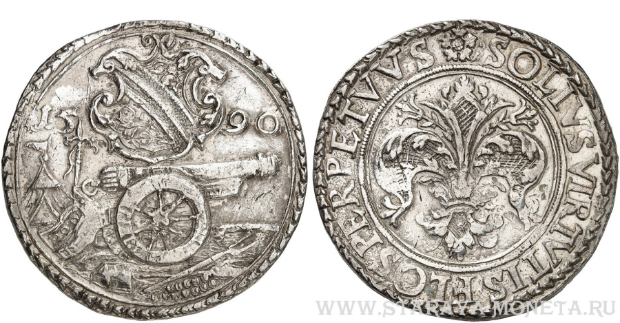 &#65279;Талер 1590 года. Kanonentaler. 28,75 g., Французский Эльзас, Страсбург.