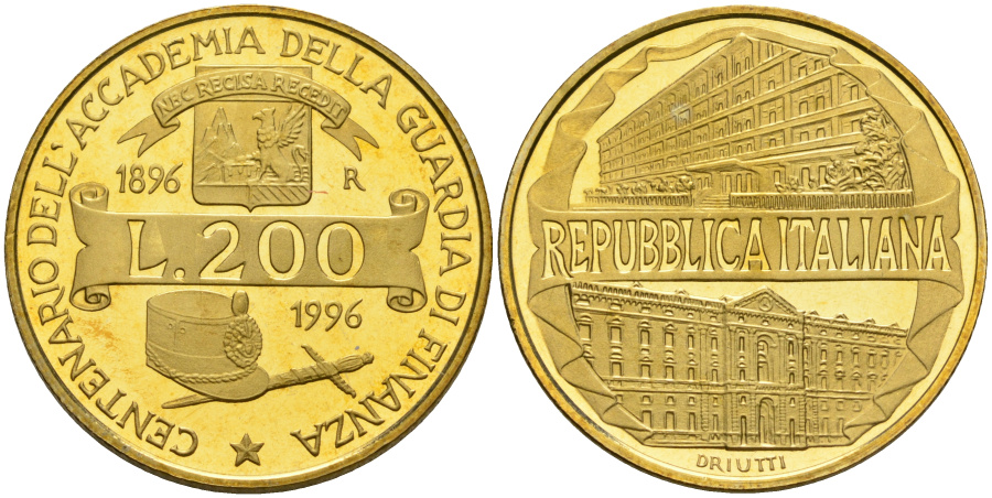 00 лир 1996 г. италия, 100-летие Академии финансовой гвардии.
