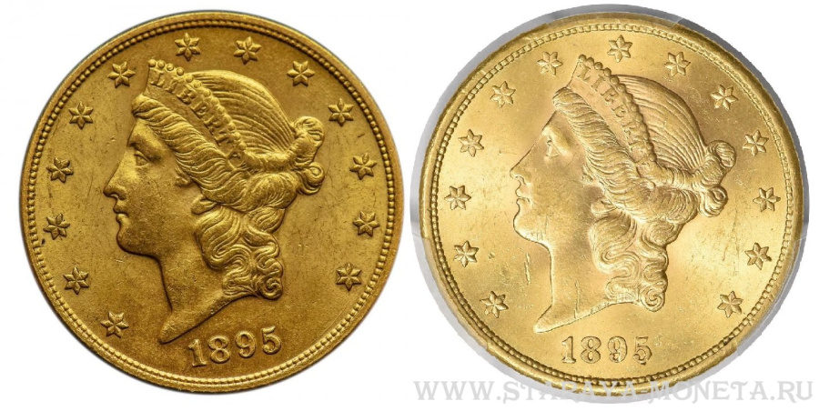 20 долларов 1895 г. США голова свободы, золота, копия-подделка "бельгийка"