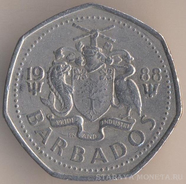 1 доллар 1988 г. Барбадос