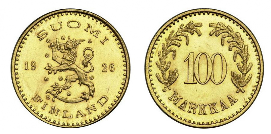 Финляндия, 100 марок 1926 года, золото.