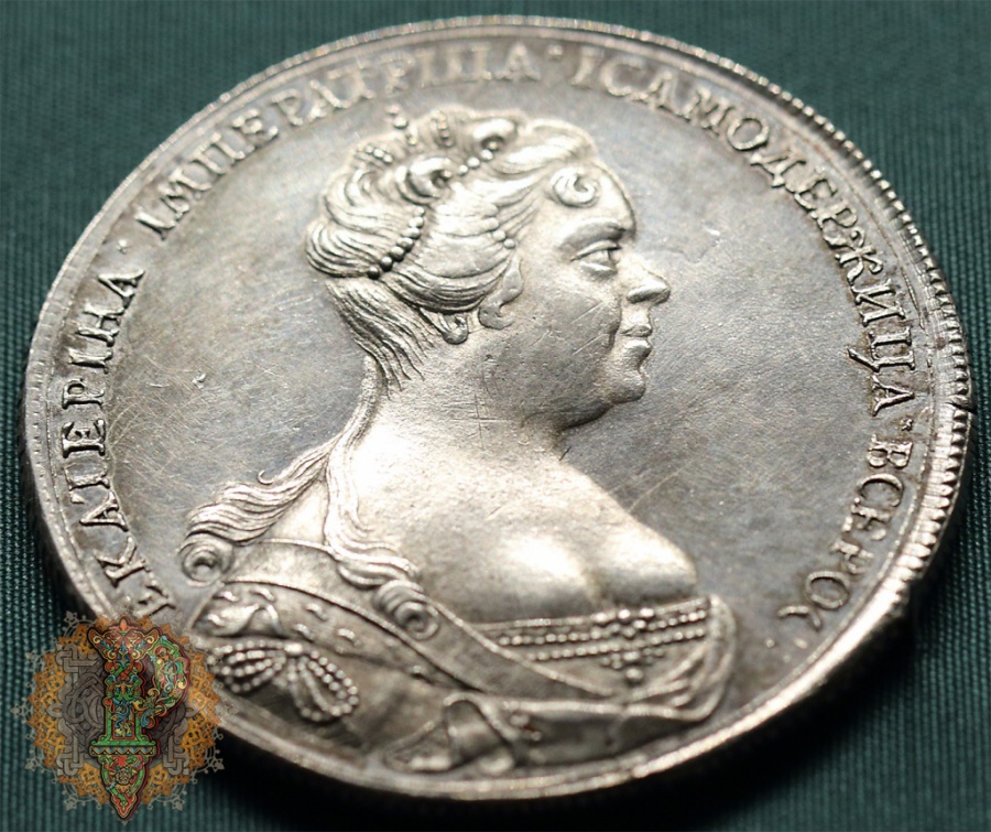 Екатерина I (1725-1727). 2 рубля. 1726 г. Новодел пробной монеты, отчеканенный подлинными штемпелями в середине XIX в. На Санкт-Петербургском монетном дворе. Серебро; чеканка. Вес 39,34 г. Инв. № ОН-Р-2-14438.