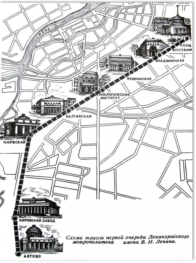 Карта Ленинградского метро в 1955 г.