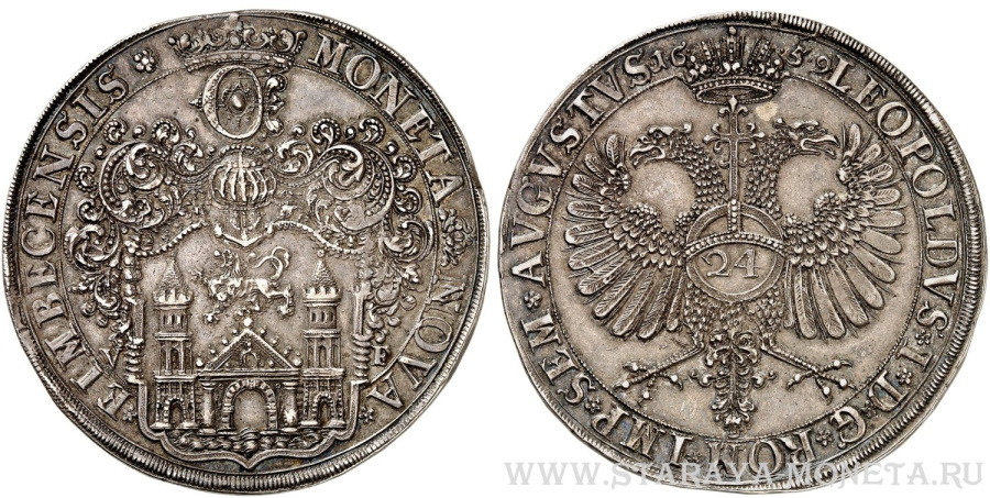 Рейхсталер 1659 года, Фердинанд II. 28,99 г. Дав. 5242.