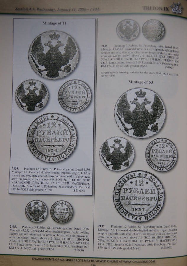    IX,  . Classic Numismatic Group, New York. 10-11 January 2006 in New York. Triton IX. A Highly Important Offering of Russian. 48 Yefimoks from the Fuchs Collection. 36 Platinum Pieces from a North American Collection.