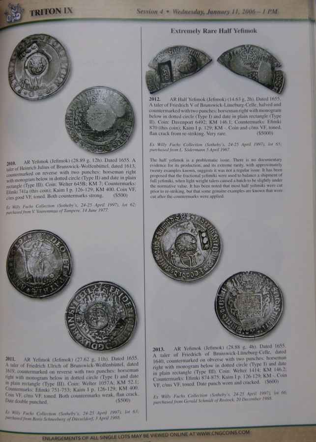    IX,  . Classic Numismatic Group, New York. 10-11 January 2006 in New York. Triton IX. A Highly Important Offering of Russian. 48 Yefimoks from the Fuchs Collection. 36 Platinum Pieces from a North American Collection.