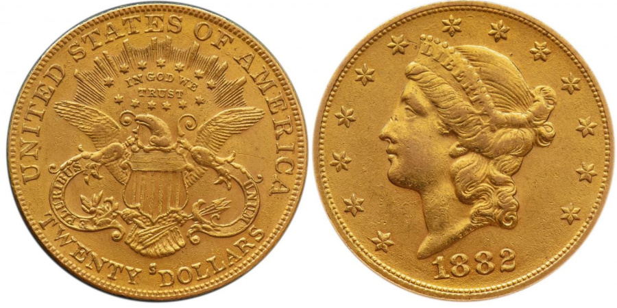  "  - 20   S 1895 .  ,  ,  - "" (Liberty Head gold double eagle fake).