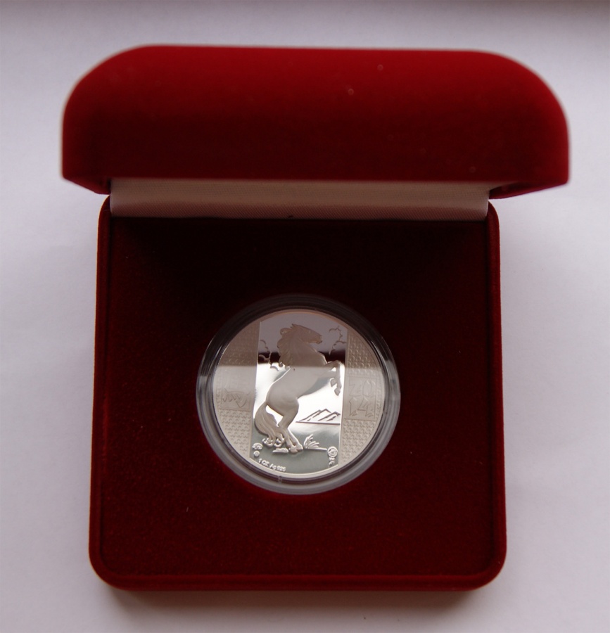 Монетовидный жетон 1 денга 2014 г. Год лошади, серебро, унция, ММД