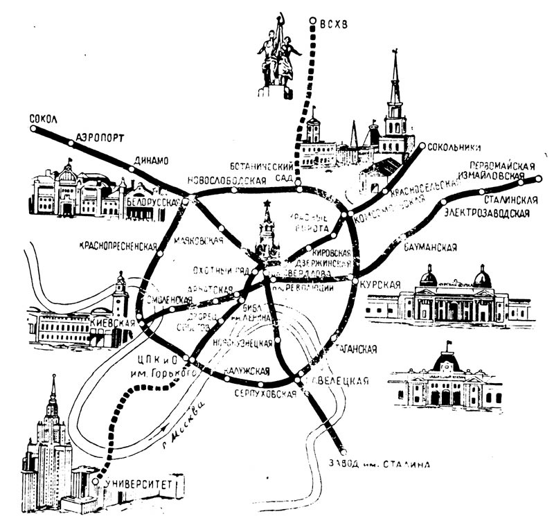 Карта Московского метро в 1955 г.