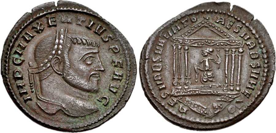 Двойной удар (англ.Double Struck). Максенций, 307–312 годы, фоллис.
