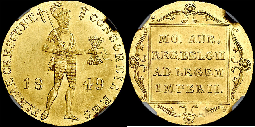 Дукат (червонец) 1849 г., Санкт-Петербургский монетный двор, золото, в слабе NGC MS 62