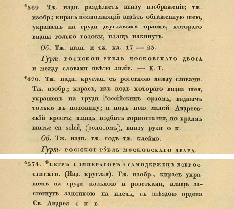  Описание плаща на некоторых монетах в старинном справочнике. 