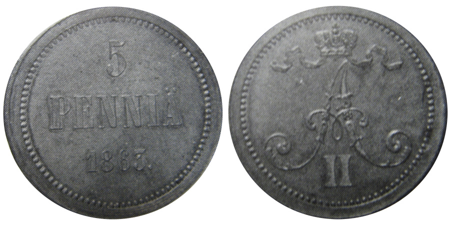 Илл. 3. Фото пробной монеты 5 пенни 1863 г. из каталога Э. Борга