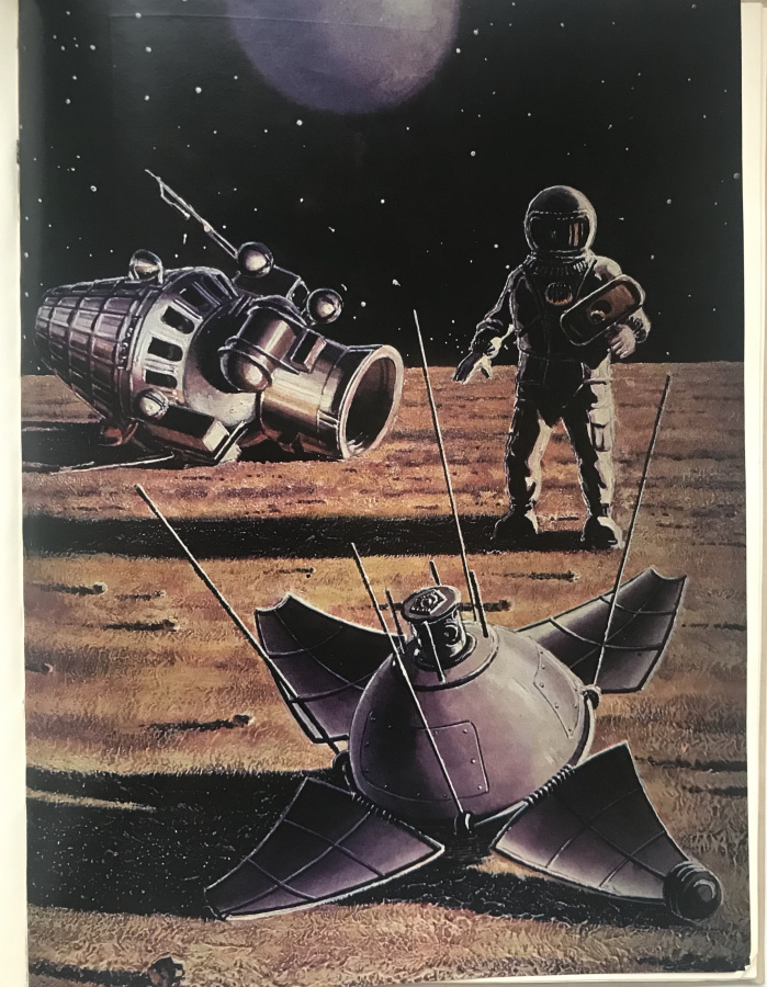 Космос. Фантастика. Альбом "К звездам!". Рисунки летчика-космонавта А. Леонова и художника-фантаста А. Соколова. Альбом рисунков состоит из двух разделов: "Реальность" - 24 рисунка, "Фантастика" - 81 рисунок. Вступление на русском и английском языках, описание к рисункам - на русском, английском, французском, немецком языках. Оригинальное издание 1970 г. с дарственной надписью 1972 г. Формат А4, твердая обложка, 120 с., Ленинград, 1970 г.