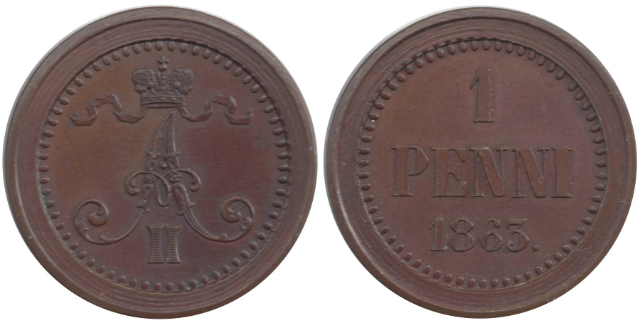 Фото 1 пенни 1863 года, проданной 13.09.1967 (из коллекции М. Видениуса)