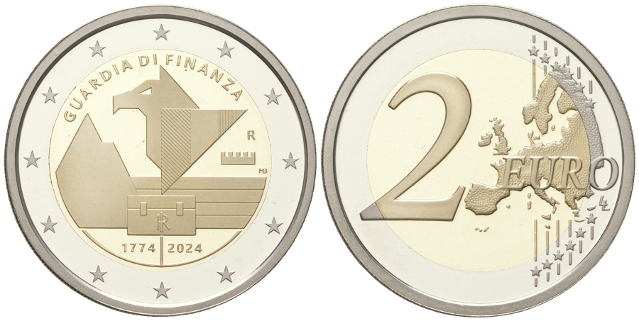 2 евро 2024, 250 лет Финансовой полиции Италии, биметалл