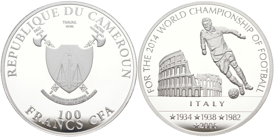 100 франков CFA 2014 г., Чемпионат мира по футболу 2014 г. в Бразилии, серебро. 