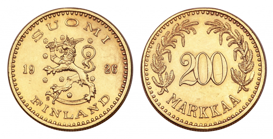 Финляндия, 200 марок 1926 года, золото.