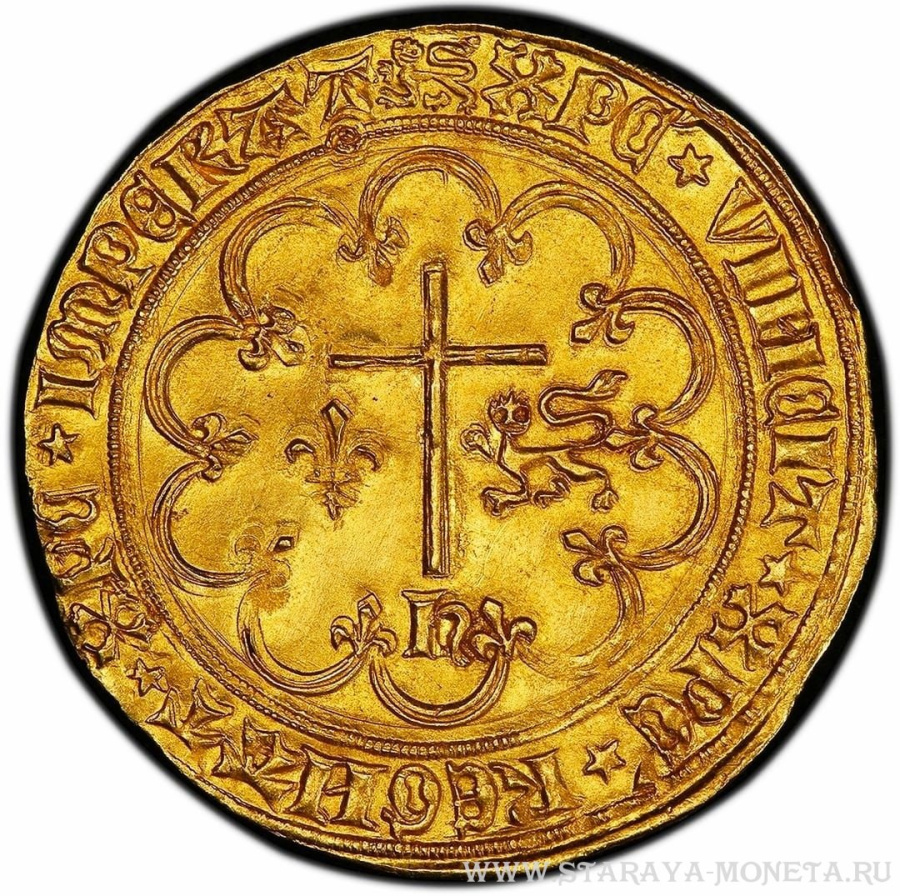 Золотая монета "Salute d'or" Генриха VI, чеканки 1422-1453 годов. Монетный двор - Руан.