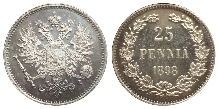 Фантастический (анахронизм) новодел монеты 25 пенни 1898 г.